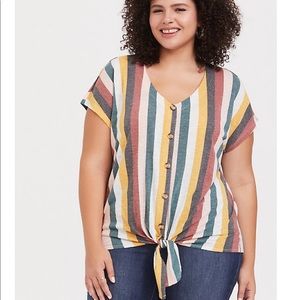 NWOT MULTI STRIPE BUTTON TIE-FRONT TEE